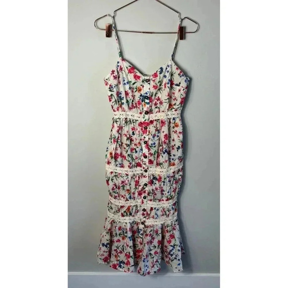 Lovers + Friends Button Front Spaghetti Strap Lani Mid Dress Floral Sz S - Picture 5 of 15